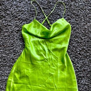 Fun and Flirty Neon Green Mini Dress with Crystal Studded Straps by Wild Fable